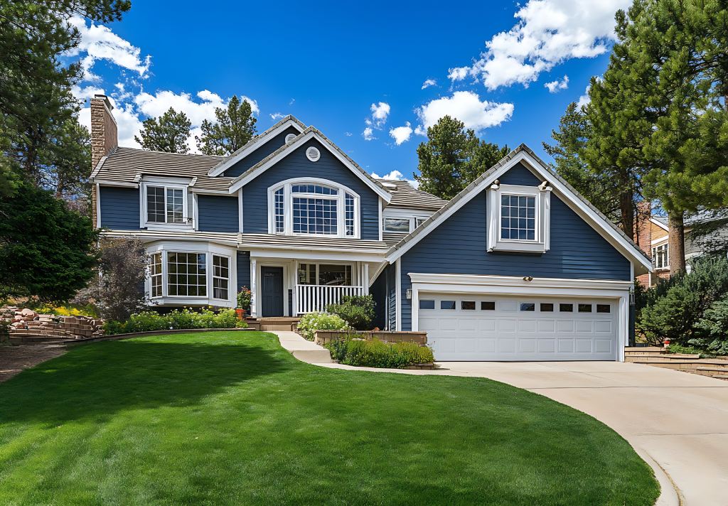 Luxury Two Story Blue Craftsman Home with Shake Siding Front Porch and Two Car Garage.jpg